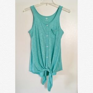 Old Navy Tie Front Button Down Tank Top Teal